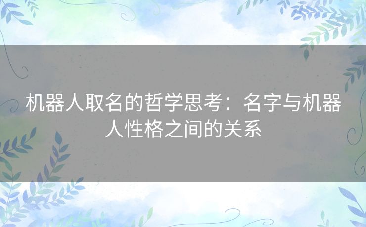 机器人取名的哲学思考：名字与机器人性格之间的关系