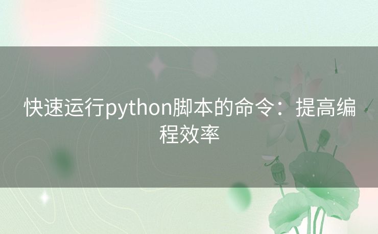 快速运行python脚本的命令：提高编程效率