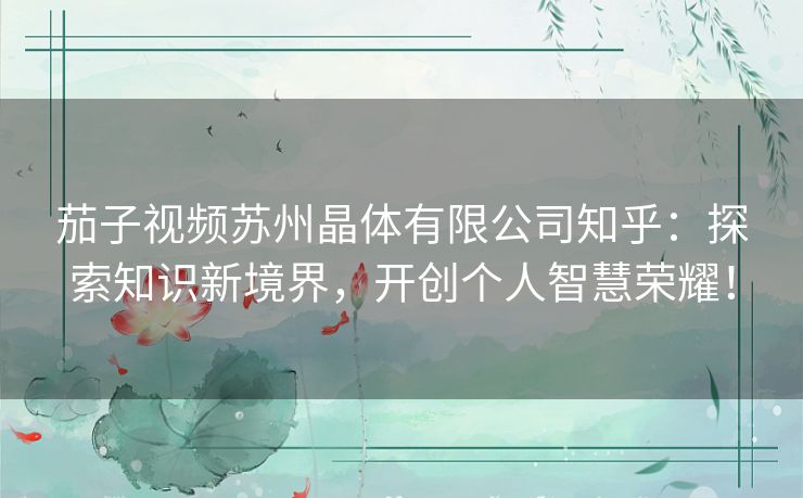 茄子视频苏州晶体有限公司知乎：探索知识新境界，开创个人智慧荣耀！