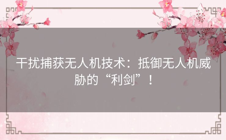 干扰捕获无人机技术：抵御无人机威胁的“利剑”！