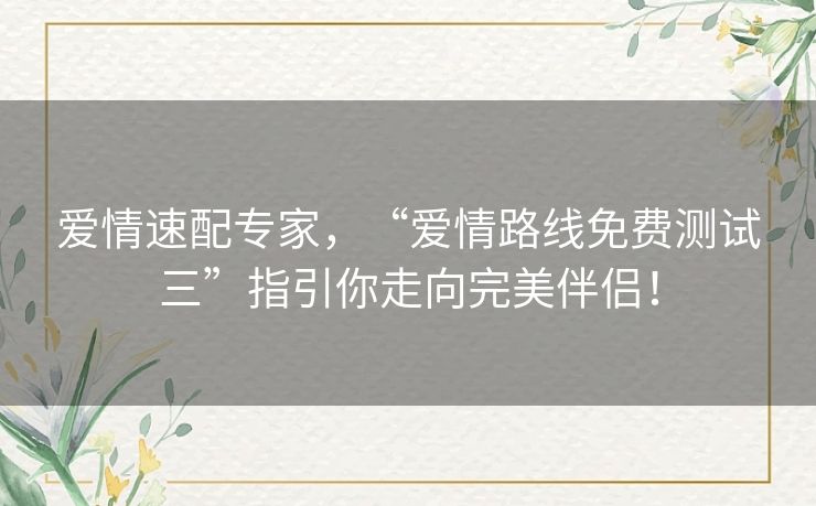 爱情速配专家，“爱情路线免费测试三”指引你走向完美伴侣！