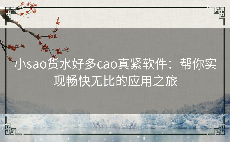 小sao货水好多cao真紧软件：帮你实现畅快无比的应用之旅