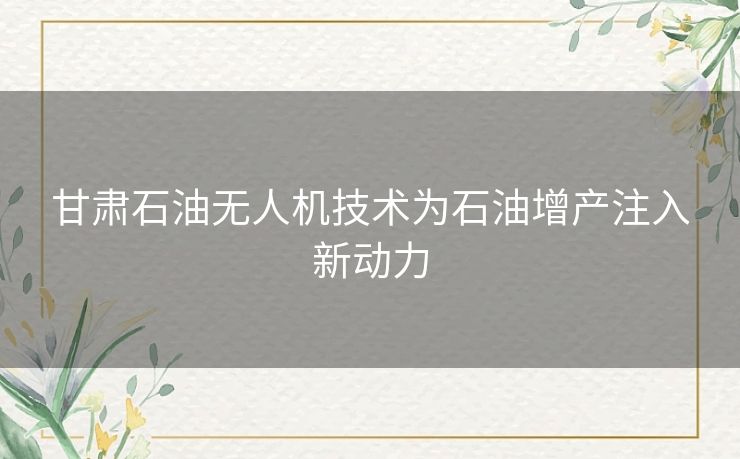 甘肃石油无人机技术为石油增产注入新动力