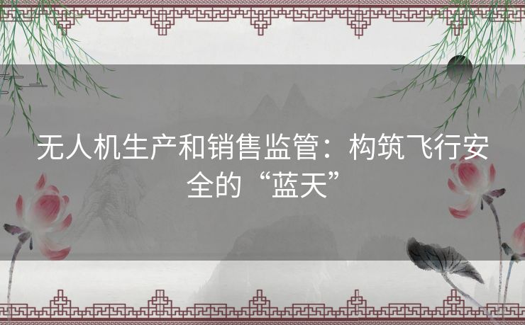 无人机生产和销售监管：构筑飞行安全的“蓝天”