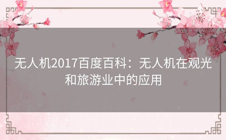 无人机2017百度百科：无人机在观光和旅游业中的应用
