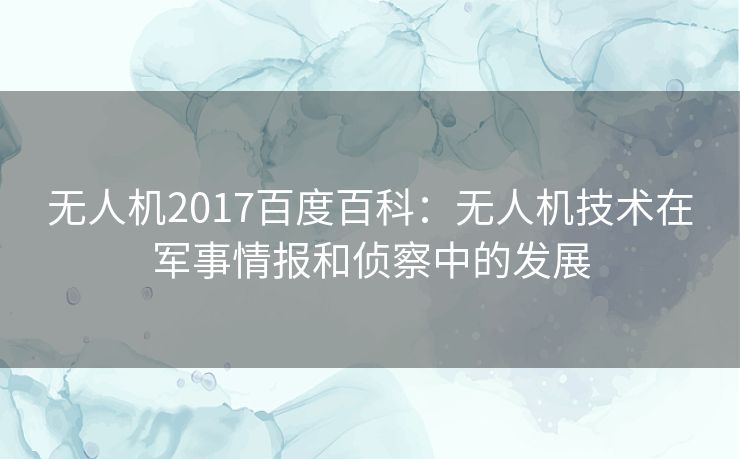 无人机2017百度百科：无人机技术在军事情报和侦察中的发展