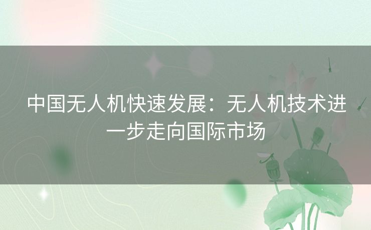 中国无人机快速发展：无人机技术进一步走向国际市场