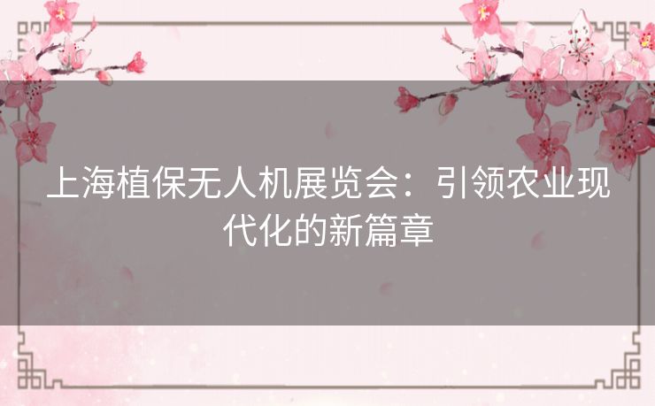 上海植保无人机展览会：引领农业现代化的新篇章