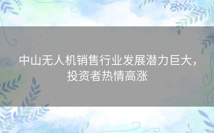 中山无人机销售行业发展潜力巨大，投资者热情高涨