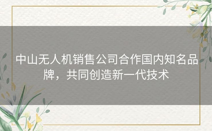 中山无人机销售公司合作国内知名品牌，共同创造新一代技术