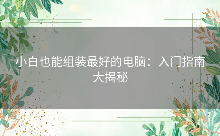 小白也能组装最好的电脑：入门指南大揭秘
