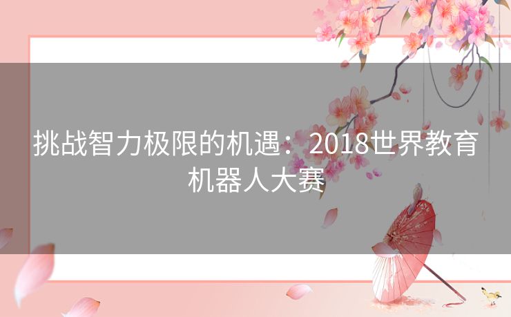 挑战智力极限的机遇：2018世界教育机器人大赛