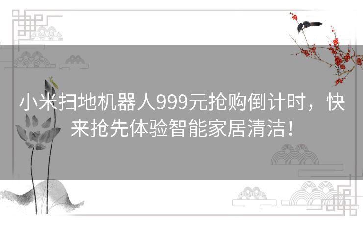 小米扫地机器人999元抢购倒计时，快来抢先体验智能家居清洁！
