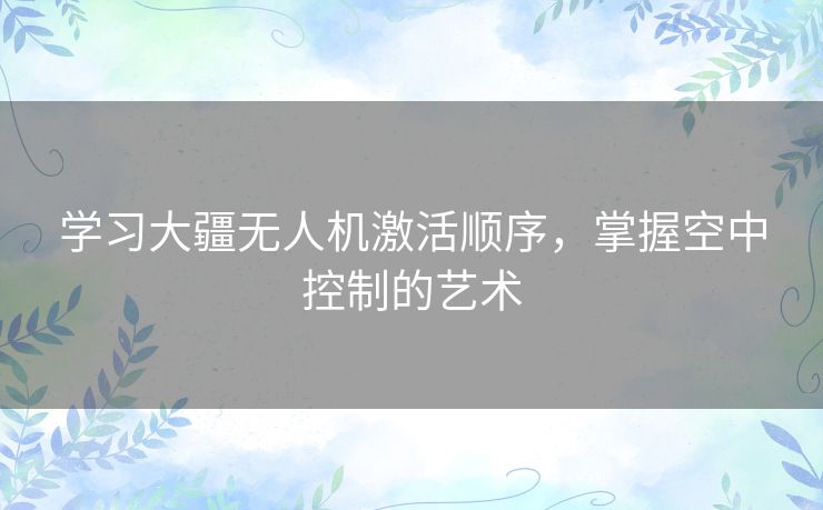 学习大疆无人机激活顺序，掌握空中控制的艺术