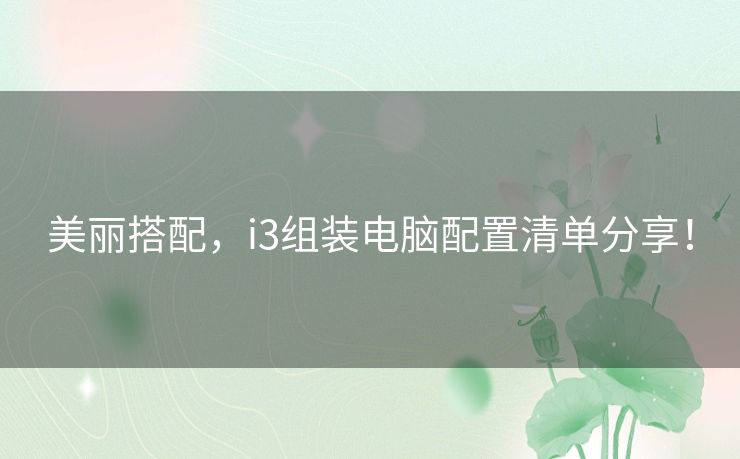美丽搭配，i3组装电脑配置清单分享！