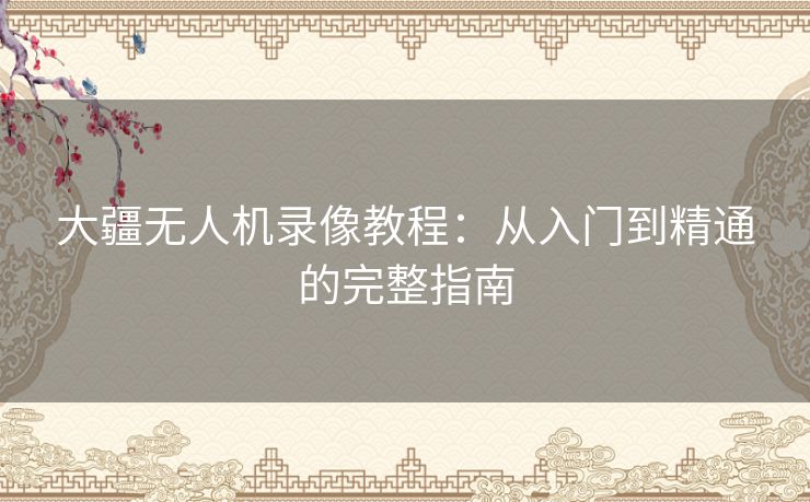 大疆无人机录像教程：从入门到精通的完整指南