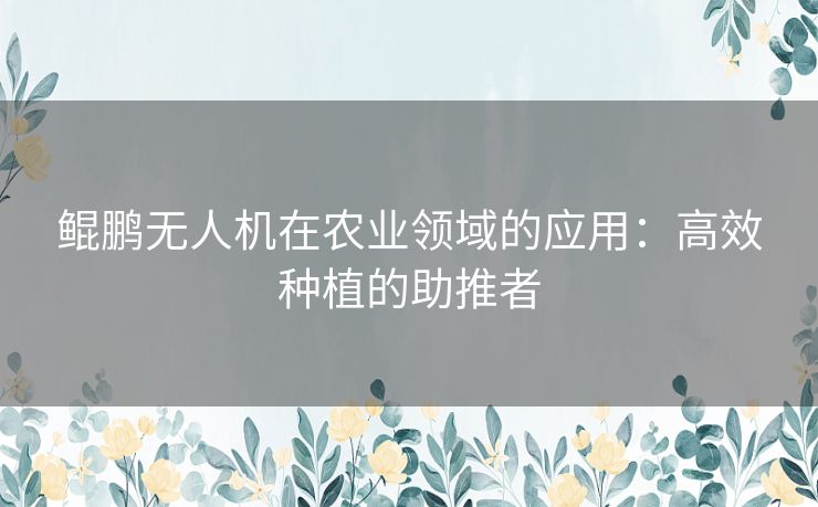 鲲鹏无人机在农业领域的应用：高效种植的助推者