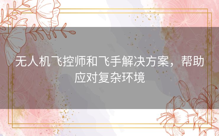无人机飞控师和飞手解决方案，帮助应对复杂环境