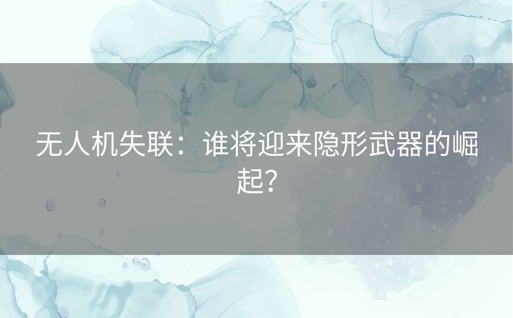 无人机失联：谁将迎来隐形武器的崛起？