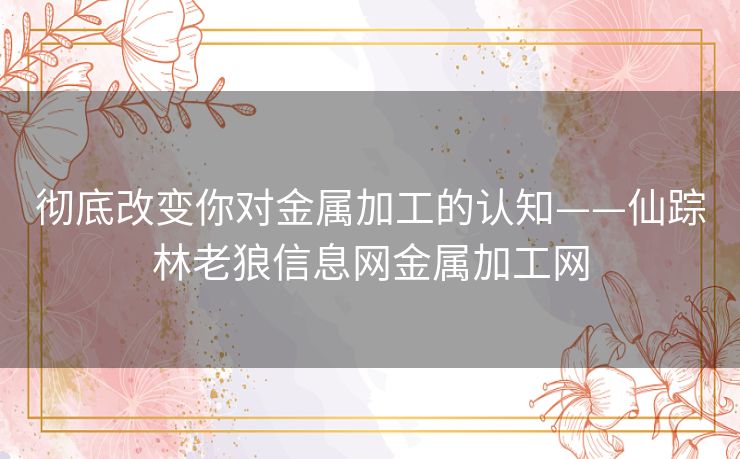 彻底改变你对金属加工的认知——仙踪林老狼信息网金属加工网
