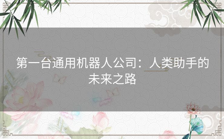 第一台通用机器人公司：人类助手的未来之路