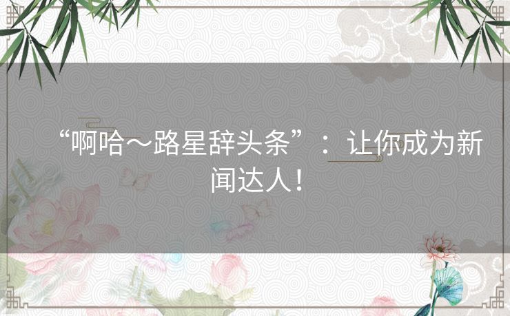 “啊哈～路星辞头条”：让你成为新闻达人！