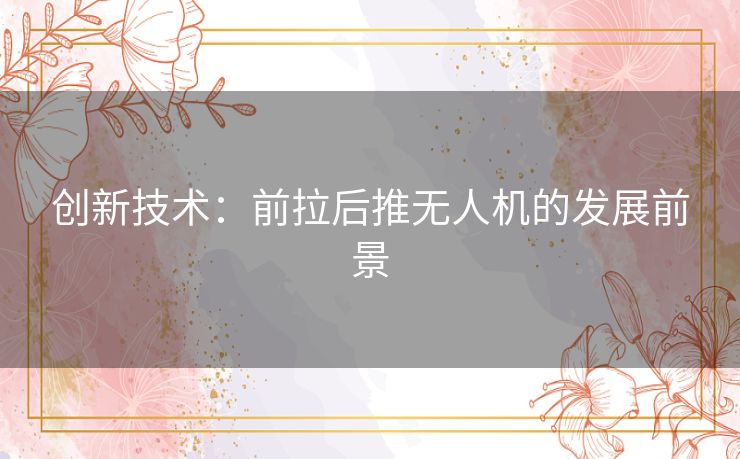 创新技术：前拉后推无人机的发展前景