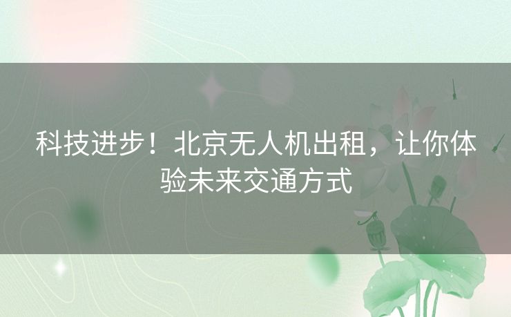 科技进步！北京无人机出租，让你体验未来交通方式