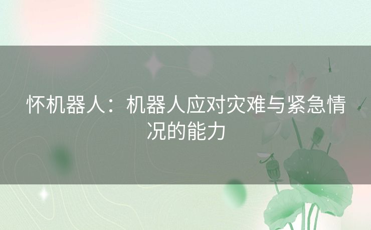 怀机器人：机器人应对灾难与紧急情况的能力