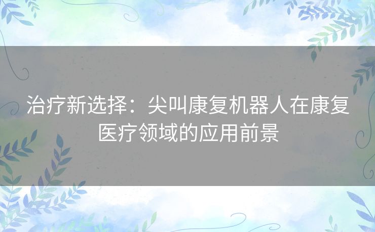 治疗新选择：尖叫康复机器人在康复医疗领域的应用前景
