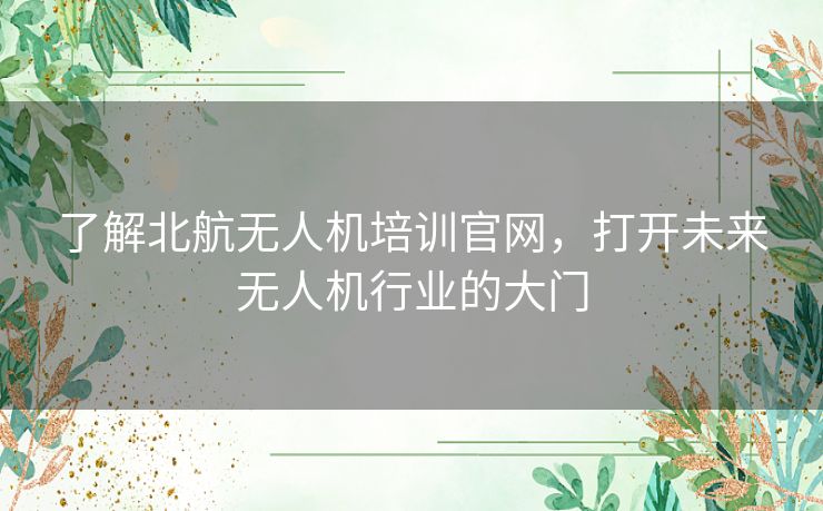 了解北航无人机培训官网，打开未来无人机行业的大门