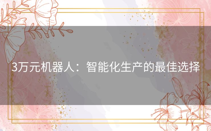 3万元机器人：智能化生产的最佳选择