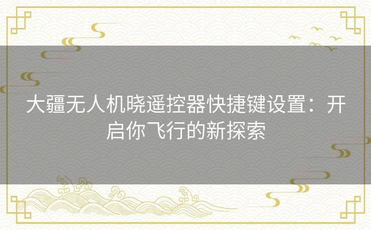 大疆无人机晓遥控器快捷键设置：开启你飞行的新探索