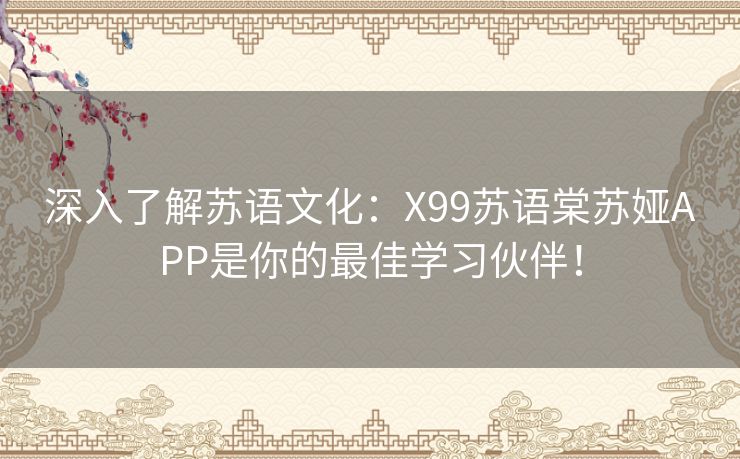 深入了解苏语文化：X99苏语棠苏娅APP是你的最佳学习伙伴！