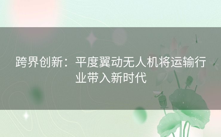 跨界创新：平度翼动无人机将运输行业带入新时代