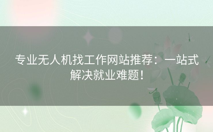 专业无人机找工作网站推荐：一站式解决就业难题！