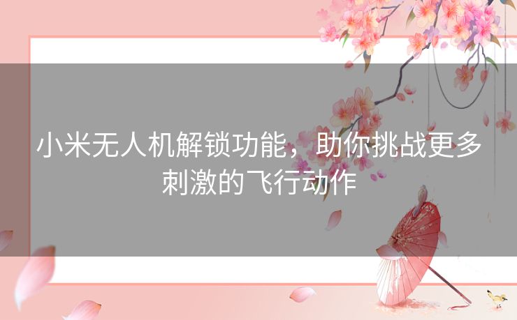 小米无人机解锁功能，助你挑战更多刺激的飞行动作