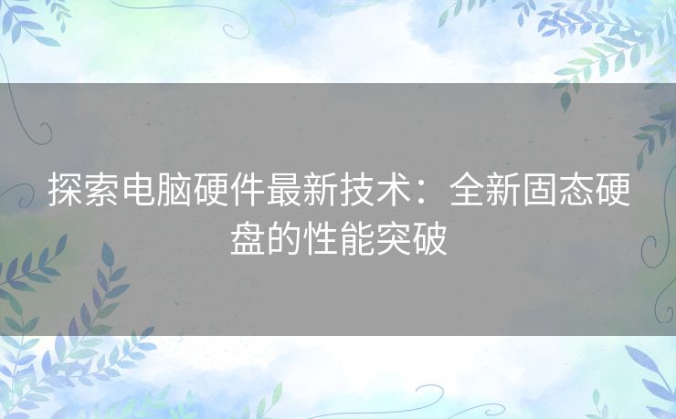 探索电脑硬件最新技术：全新固态硬盘的性能突破