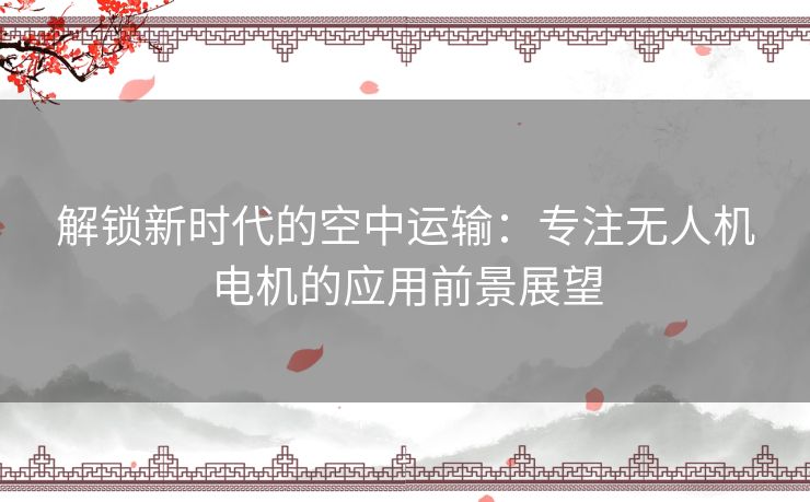 解锁新时代的空中运输：专注无人机电机的应用前景展望