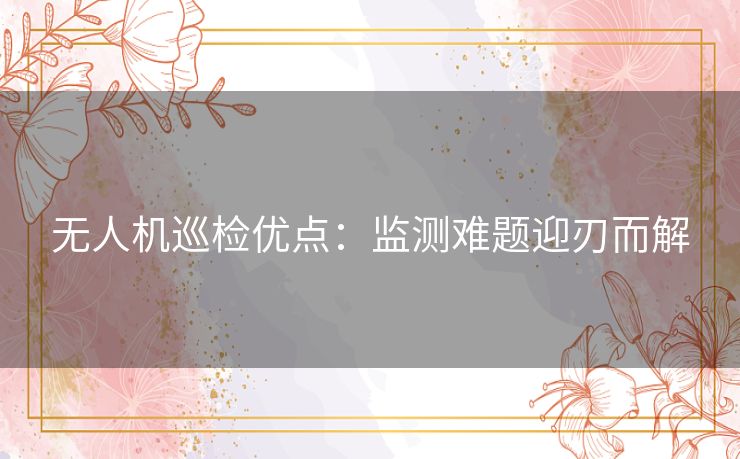 无人机巡检优点：监测难题迎刃而解