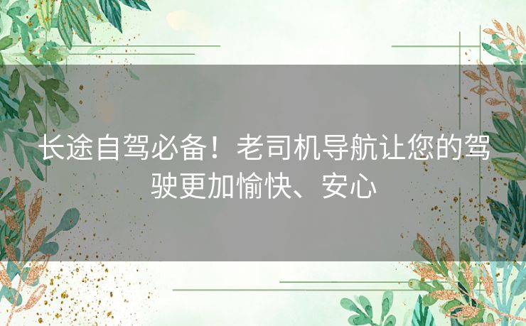 长途自驾必备！老司机导航让您的驾驶更加愉快、安心