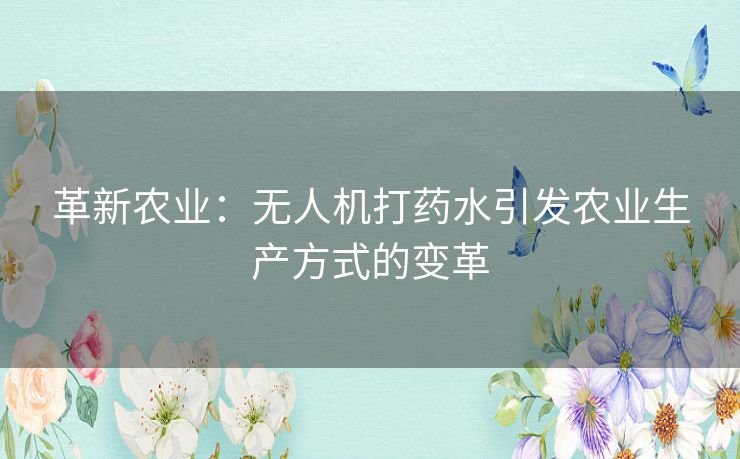 革新农业：无人机打药水引发农业生产方式的变革
