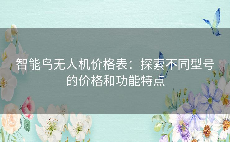 智能鸟无人机价格表：探索不同型号的价格和功能特点