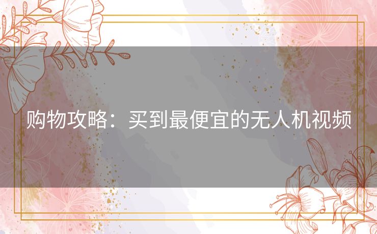 购物攻略：买到最便宜的无人机视频
