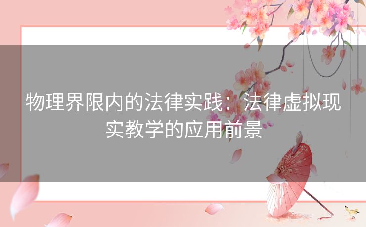 物理界限内的法律实践：法律虚拟现实教学的应用前景