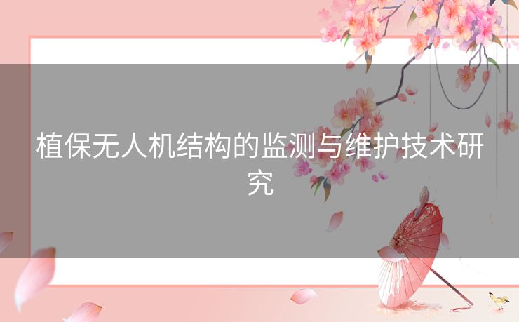 植保无人机结构的监测与维护技术研究