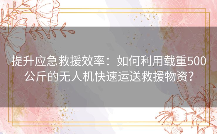 提升应急救援效率：如何利用载重500公斤的无人机快速运送救援物资？