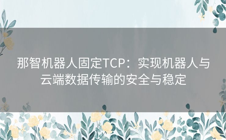 那智机器人固定TCP：实现机器人与云端数据传输的安全与稳定