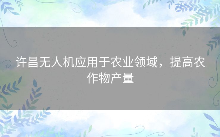 许昌无人机应用于农业领域，提高农作物产量