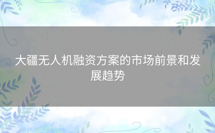 大疆无人机融资方案的市场前景和发展趋势